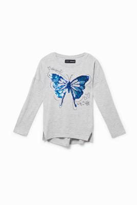 T-shirt met vlinder en omkeerbare pailletten - BLACK - 5/6