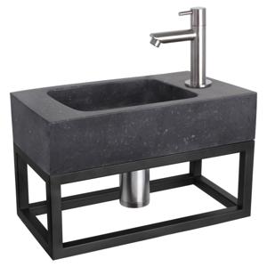 Differnz fonteinset bombai black - natuursteen - kraan recht - met handdoekrek - 40 x 22 x 9 cm - mat chroom