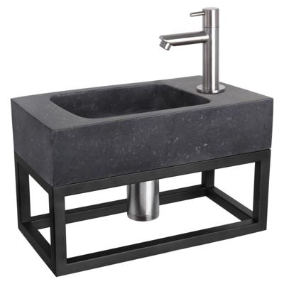 Differnz fonteinset bombai black - natuursteen - kraan recht - met handdoekrek - 40 x 22 x 9 cm - mat chroom