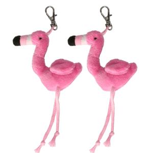 2x Pluche Flamingo knuffel sleutelhanger 6 cm