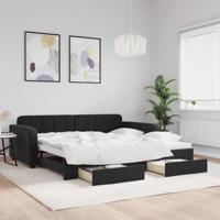 Slaapbank met onderschuifbed en lades 100x200 cm fluweel zwart