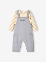 Fleece babyset met te personaliseren T-shirt en tuinbroek grijsblauw