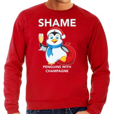 Pinguin Kersttrui / outfit Shame penguins with champagne rood voor heren