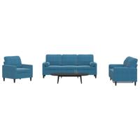 3-delige Loungeset met kussens en bolsters fluweel blauw