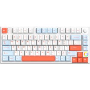 HelloGanss HS75T White Feather toetsenbord 75%, RGB leds, PBT Doubleshot keycaps, hot swap, 2,4 GHz / Bluetooth / USB-C