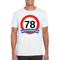 78 jaar and still looking good - t-shirt verkeersbord print - wit - heren - verjaardag
