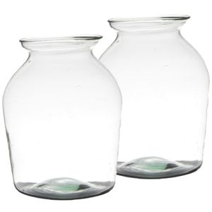 Set van 2x stuks bloemenvazen van gerecycled glas 26 x 18 cm