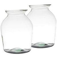 Set van 2x stuks bloemenvazen van gerecycled glas 26 x 18 cm