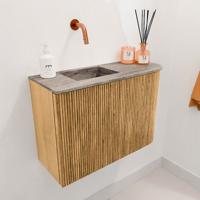 Toiletmeubel Mondiaz Joya Dlux | 61.6 cm | Meubelkleur Oak | Faye wastafel Oza Wasbak Links | Zonder kraangat(en)