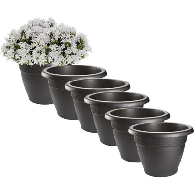 PlasticForte Plantenpot - 6x - antraciet - kunststof - 16 x 11 cm - voor buiten