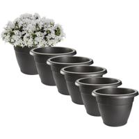 PlasticForte Plantenpot - 6x - antraciet - kunststof - 16 x 11 cm - voor buiten
