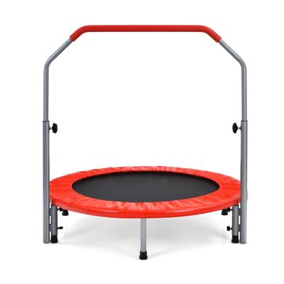 φ 101 cm Mini-Trampoline Opvouwbare Trampoline met in Hoogte Verstelbare Handgreep voor Volwassenen en Kinderen Rood