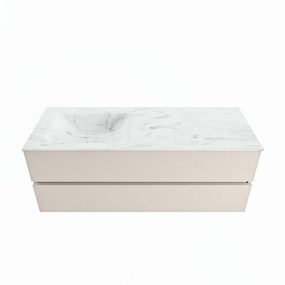 MONDIAZ VICA-DLUX 130cm badmeubel onderkast Linen 2 lades. Inbouw wastafel CLOUD links zonder kraangat, kleur Opalo.