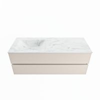 MONDIAZ VICA-DLUX 130cm badmeubel onderkast Linen 2 lades. Inbouw wastafel CLOUD links zonder kraangat, kleur Opalo.
