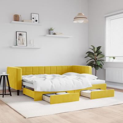 Slaapbank met onderschuifbed en lades 80x200 cm fluweel geel