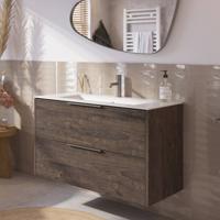 Saqu Lima voorgemonteerd badmeubel met rvs greep incl. matte keramische wastafel 101x46cm kasteel bruin