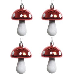 Decoris Kersthangers - 4x - rood - paddenstoelen - 7 cm