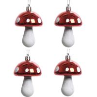 Decoris Kersthangers - 4x - rood - paddenstoelen - 7 cm