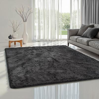 Karpet24 Fluffy Shaggy - Zacht Hoogpolig Vloerkleed, Onderhoudsarm, Antraciet-Ø 120 cm rond