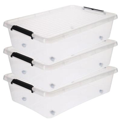 5Five opberg kist met deksel - 3x - Clip Box - 29 liter - 39 x 39 x 26 cm - kunststof - transparant