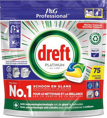 Dreft Platinum Lemon vaatwastabletten, pak van 75 capsules