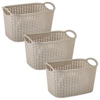 Opbergmand/kastmandje - 3x stuks - 6,4 liter - beige - kunststof - 19 x 29 x 18 cm