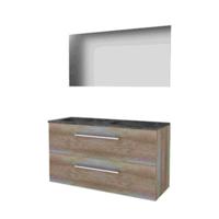 Basic-Line Ultimate 46 Badkamermeubelset - 120 x 46 cm - Met Grepen - 2 Lades - Hardstenen Wastafel - Zonder Kraangat - Spiegel met Indirecte LED Verlichting - Scotch Oak