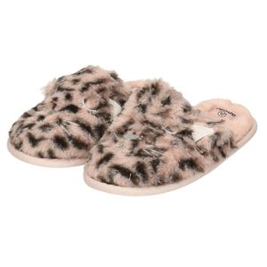 Meisjes instap slippers/pantoffels luipaard print roze maat 31-32