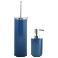 MSV Toiletborstel in houder 38 cm/zeeppompje set Moods - metaal/kunststof - blauw - Badkameraccessoireset