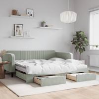 Slaapbank onderschuifbed en lades 100x200 cm fluweel lichtgrijs