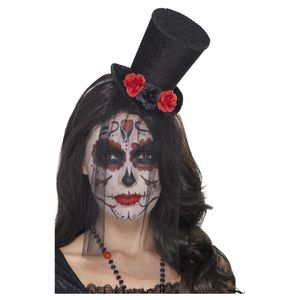 Horror haarband/diadeem day of the dead met mini hoge hoed