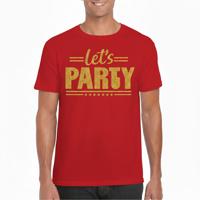 Verkleed T-shirt voor heren - lets party - rood - glitter goud - carnaval/themafeest