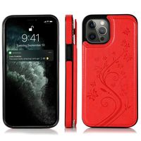 iPhone X hoesje - Backcover - Pasjeshouder - Portemonnee - Bloemenprint - Kunstleer - Rood