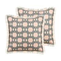 Beliani-DIANTHUS-Sierkussen set van 2-Grijs|Beige-60 x 60 cm-Polyester