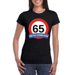 65 jaar verkeersbord t-shirt zwart dames 2XL  -