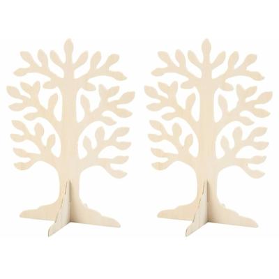 Houten decoratie boompje - Set van 8x stuks - 30 x 21,5 cm - knutselen - geldboom/wensboom - triplex