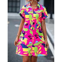 Floral Shirt Collar Casual Dress With No