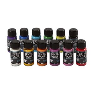 Creativ Company Dekkende Textielverf Set van 12 Kleuren, 50ml