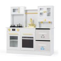 Kinderkeuken Speelset Houten Speelkeuken met Fornuis Geluid & Licht Koffiemachine Kraan & Kookgerei Wit