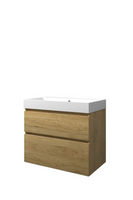 Proline polystone Loft badmeubelset met wastafelonderkast met 2 asymmetrische lades en polystone wastafel zonder kraangat 80 x 70 x 46 cm, ideal oak /
