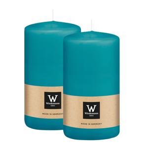 Cilinderkaars/stompkaars - 2x - turquoise - 12 x 6 cm - 33 branduren