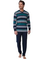 Katoenen Heren pyjama - Donkerblauw 100% katoenen tricot pyjama met lange mouwen en lange broek