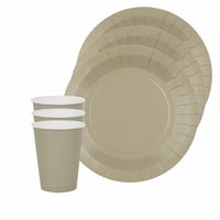 Feest/verjaardag servies set 10x bordjes en bekertjes - taupe - karton