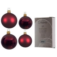 Glazen kerstballen pakket donkerrood glans/mat 38x stuks 4 en 6 cm inclusief haakjes - thumbnail