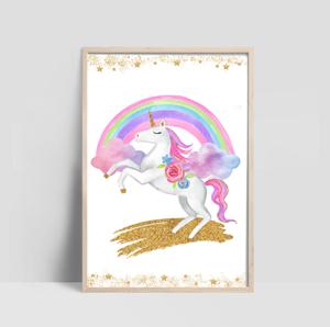 Poster - Gouden Eenhoorn en Regenboog