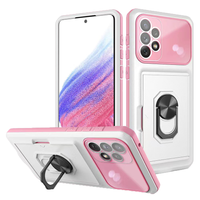 iPhone 12 Pro hoesje - Backcover - Pasjeshouder - Shockproof - Ringhouder - Kickstand - Extra valbescherming - TPU - Wit/Roze - thumbnail