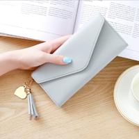 Lange portefeuille vrouwen portemonnees kwast mode Coin Purse kaarthouder portefeuilles vrouwelijke koppeling PU lederen portemonnee (lichtgrijs)