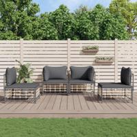 4-delige Loungeset met kussens poly rattan antracietkleurig