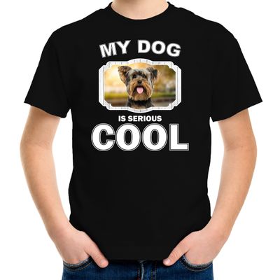 Yorkshire terrier honden t-shirt my dog is serious cool zwart voor kinderen