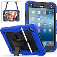 Schokbestendige kleurrijke silicagel + PC beschermende case voor iPad mini 2019/Mini 4 met houder & schouderband & hand riem & pen sleuf (blauw)